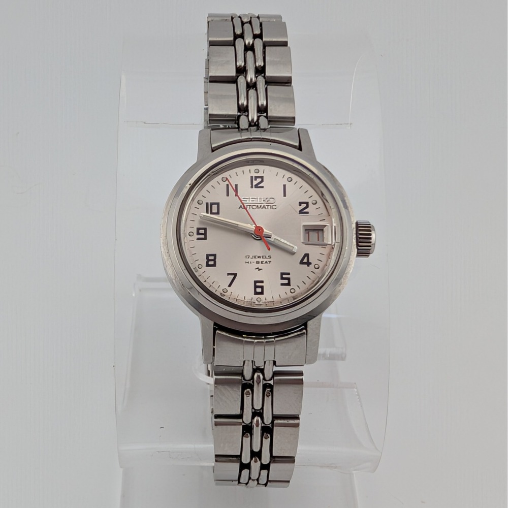 Seiko 2205-0599 Hi-Beat Automatic 17 Jewels Silver Dial Red Hand Watch Day Date